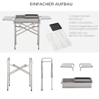 Outsunny Holzkohlegrill Grill BBQ Standgrill Holzkohle Kohlegrill Gartengrill, Edelstahl, Silber, 104 x 30 x 68 cm(m-7)