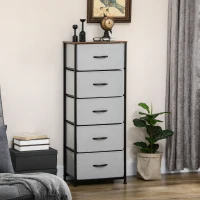 HOMCOM Fabric Chest of Drawers, Industrial Bedroom Dresser with 5 Fabric Drawers, Steel Frame and Wooden Top for Nursery, Living Room, Hallway, Grey(m-2)