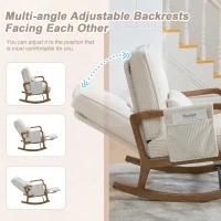 Cozy Rocking Chair with Adjustable Footrest and Side Pocket, Soft Corduroy Glider Armchair for Nursery, 92L x 80W x 70H cm, Beige(m-6)