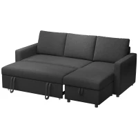HOMCOM Canapé d'angle convertible modulable avec méridienne réversible, coffre de rangement et 3 coussins de dossier, noir(m-11)