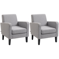 HOMCOM 2 Pieces Modern Armchairs with Rubber Wood Legs, Upholstered Accent Chairs, Single Sofa for Living Room, Bedroom, Light Grey