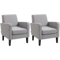 HOMCOM 2 Pieces Modern Armchairs with Rubber Wood Legs, Upholstered Accent Chairs, Single Sofa for Living Room, Bedroom, Light Grey(m-1)