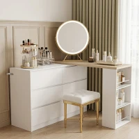 HOMCOM Vanity Table, Dressing Table with 6 Drawers and 3-Tier Shelf for Women and Girls, White(m-14)