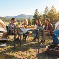 Outsunny 3ft Folding Camping Table, Picnic Table with Mesh Storage Layer, Carrying Bag and Metal Frame, Black(m-10)