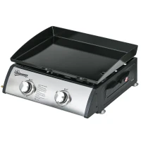 Outsunny Gas Plancha Barbecue Grill with 2 Stainless Steel Burner, 5kW, Portable Tabletop Gas BBQ with Non-Stick Griddle for Camping Picnic Garden Party Festival(m-11)