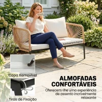 Outsunny Conjunto Jardim de 4 Peças Móveis de Exterior com Sofá de 2 Lugares 2 Poltronas e Mesa de WPC Branco e Castanho(m-5)