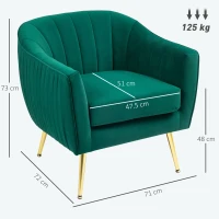 HOMCOM Velvet-Feel Shell Back Accent Chair - Green(m-3)