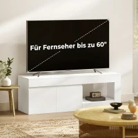 HOMCOM Modernes TV-Lowboard fürs Wohnzimmer mit 2 Türen, offenem Fach und Griffen, für TVs bis 60 Zoll, 140 x 40 x 48 cm, Weiß(m-7)