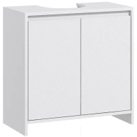 HOMCOM Mobile Sottolavabo Bagno con 2 Ante Decorate e Intaglio a U per Tubi, 60x30x60cm, Bianco(m-1)