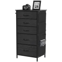 HOMCOM Chest of Drawers, Dresser with 5 Fabric Drawers, Tall Storage Unit with 4 Pockets and 2 Hooks, Steel Frame, Black(m-15)