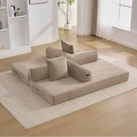 Cozy Compressible Folding Sofa with Detachable Metal Frame, Soft Modular Sectional Couch for Small Apartment, 110L x 33W x 33H cm, Khaki(m-9)