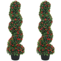 HOMCOM Decorative Artificial Plants Set of 2, UV Resistant Fake Plants in Pot for Indoor Outdoor Decor, 90cm, Red(m-1)