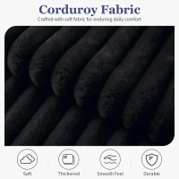Oversized 2-Seater Corduroy Sofa with Ottoman, Comfortable Couch for Couples and Family, 100L x 135W x 75H cm, Black(m-8)