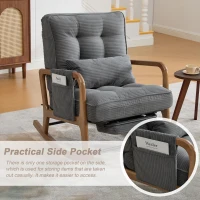 Cozy Rocking Chair with Adjustable Footrest and Side Pocket, Soft Corduroy Glider Armchair for Nursery, 92L x 80W x 70H cm, Gray(m-4)