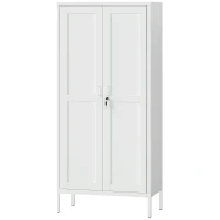 HOMCOM Armadio per Ufficio in Acciaio a 3 Ripiani Regolabili con Serratura e 2 Chiavi, 80x40x175 cm, Bianco(m-11)