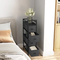 HOMCOM 4 Drawer Fabric Dresser Chest of Drawers, Slim Storage Cabinet with Steel Frame for Small Spaces, Bedroom, Black(m-10)