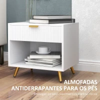 HOMCOM Mesa de Cabeceira Moderna com Gaveta Puxador Dourado e Compartimento Aberto 50x40x47 cm Branco(m-7)