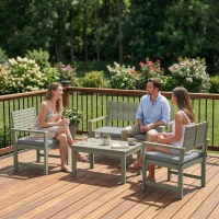 Outsunny 4 Seater Wooden Garden Furniture Set with Loveseat, Armchairs, Table, Acacia Wood Garden Sofa Set, Light Grey(m-8)