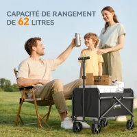 Outsunny Chariot de jardin chariot de transport à roulettes avec poignée réglable, avec sacs de transport 64 x 40 x 60-84 cm noir(m-4)