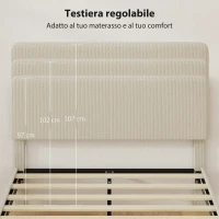 HOMCOM Struttura Letto 140x200 cm con Testiera Imbottita Regolabile in Altezza e Doghe, Velluto a Coste, Grigio(m-3)