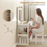 HOMCOM Toaletă pentru Cameră cu Oglindă și Lumini LED Reglabile, 6 Sertare, 2 Rafturi și Prize Electrice, Alb(m-9)