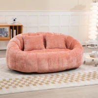 Cozy Oversized Bean Bag Sofa with 2 Matching Pillows, Soft 2-Seat Sectional Couch for Living Room and Bedroom, 145L x 95W x 63H cm, Pink(m-1)