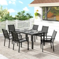 Outsunny Seven-Piece Garden Dining Set, with Plastic Wood-Top Table - Black(m-10)