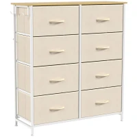 HOMCOM Chest of Drawers, Dresser with 8 Fabric Drawers, Tall Storage Unit with 4 Pockets and 2 Hooks Steel Frame, Beige(m-1)
