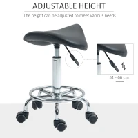 HOMCOM Salon Saddle Stool, Rolling Saddle Chair for Massage, Spa, Clinic, Beauty, Hairdressing and Tattoo, Black(m-4)
