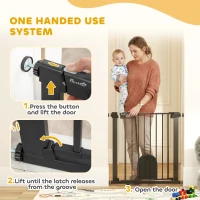 PawHut Dog Gate with Cat Flap Pet Safety Gate Barrier, Stair Pressure Fit, Auto Close, Double Locking, 75-82 cm Black(m-4)