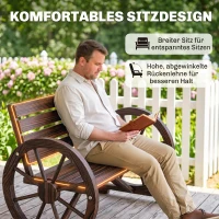 Outsunny Gartenbank 2-Sitzer Sitzbank Holzbank Wagenrad mit Armlehne Landhausstil Tannenholz Braun 105,5 x 59 x 75 cm(m-7)