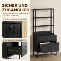 HOMCOM Aktenschrank mit Schubladen, Abschließbar Aufbewahrungsschrank mit Bücherregal für A4, Letter und Legal-Formate, Schwarz(m-6)