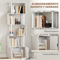 HOMCOM Librería de 5 Niveles en Forma de S con 5 Estantes y 2 Puertas para Sala de Estar Oficina 60x23,8x179,2 cm Blanco(m-4)