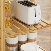 HOMCOM Carrello da Cucina in Bambù con Piano in Acciaio Inox, Cassetto e Mensole a Doghe, Legno(m-8)
