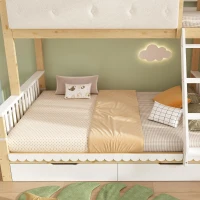 Playful Wooden Bunk Bed Frame with Storage Drawers, Solid Pine Twin Over Full Sleeper Bed for Kids Room, 195L x 140W x 154H cm, Natural+White(m-8)