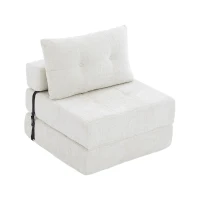 Cozy Convertible Floor Sofa Bed with Button-Tufted Detailing, Soft Chenille Folding Sleeper Couch for Living Room, 180L x 79W x 57H cm, Beige(m-14)