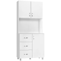HOMCOM Credenza da Cucina e Soggiorno, Credenza Moderna in Legno Bianco, 2 Armadietti, Mensole Regolabili, 1 Ripiano Aperto e 3 Cassetti, 80x39.5x183.5cm(m-1)