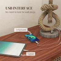 HOMCOM Nautical Table Lamps Set of 2 with USB Charging Port, Bedside Lamps for Bedroom Living Room, Warm White LED Bulb Included, with Hemp Rope, Natural(m-6)