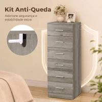 HOMCOM Cómoda Alta com 6 Gavetas para Quarto com Sistema Anti-Tombo 40x40x110 cm Cinzento-claro e Branco(m-6)