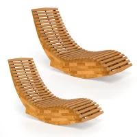 Outsunny Set di 2 Sdraio a Dondolo Pieghevoli ed Ergonomiche in Legno di Acacia(m-1)