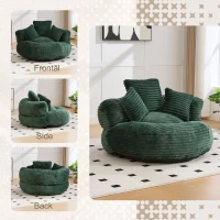 Plush Oversized Bean Bag Chair with High Back & 3 Pillows, Cozy Corduroy Floor Lounger Sofa for Living Room, 108L x 108W x 52H cm, Emerald(m-6)