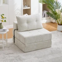 Cozy Convertible Floor Sofa Bed with Button-Tufted Detailing, Soft Chenille Folding Sleeper Couch for Living Room, 180L x 79W x 57H cm, Beige(m-1)