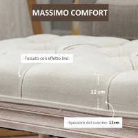 HOMCOM Panca Fondo Letto Imbottita con Rivestimento Effetto Lino e Gambe in Legno, 80x40x41cm, Beige(m-5)