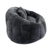 Cozy Oversized Bean Bag Sofa with 2 Matching Pillows, Soft 2-Seat Sectional Couch for Living Room and Bedroom, 145L x 95W x 63H cm, Black(m-12)