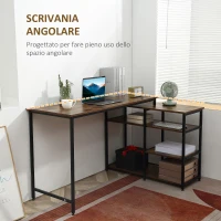 HOMCOM Scrivania Angolare con Scaffale a 3 Ripiani in Stile Industriale, 135x90x79 cm, Marrone e Nero(m-4)