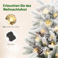 HOMCOM Mini 60cm Weihnachtsbaum mit 35 LED-Lichtern, Schnee-Effekt, Mini-Tischbaum mit Tannenzapfen, Künstlicher Weihnachtsbaum für Weihnachtsdekoration, Weiß(m-5)