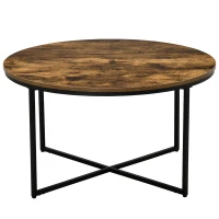 HOMCOM Round Coffee Table, Industrial Side Table with Metal Frame, Large Coffee Tables for Living Room, Bedroom, Rustic Brown(m-10)