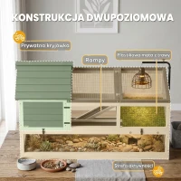 PawHut Terrarium dla żółwia drewniany domek wybieg dwupoziomowy z uchwytem na lampę i tacą 116x70,5x69,5 cm szaro-biały(m-4)