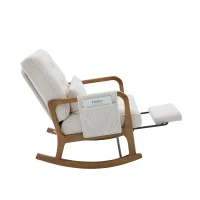 Cozy Rocking Chair with Adjustable Footrest and Side Pocket, Soft Corduroy Glider Armchair for Nursery, 92L x 80W x 70H cm, Beige(m-15)