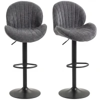 HOMCOM Lote de 2 Taburetes de Bar Regulables 62-83 cm Giratorios 360° con Respaldo y Reposapiés Gris(m-11)